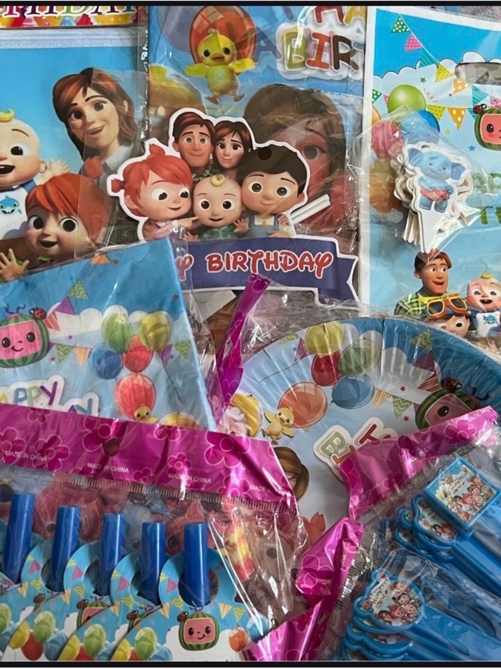 Kids Birthday Disposable Party Tableware Set in Blue and Pink